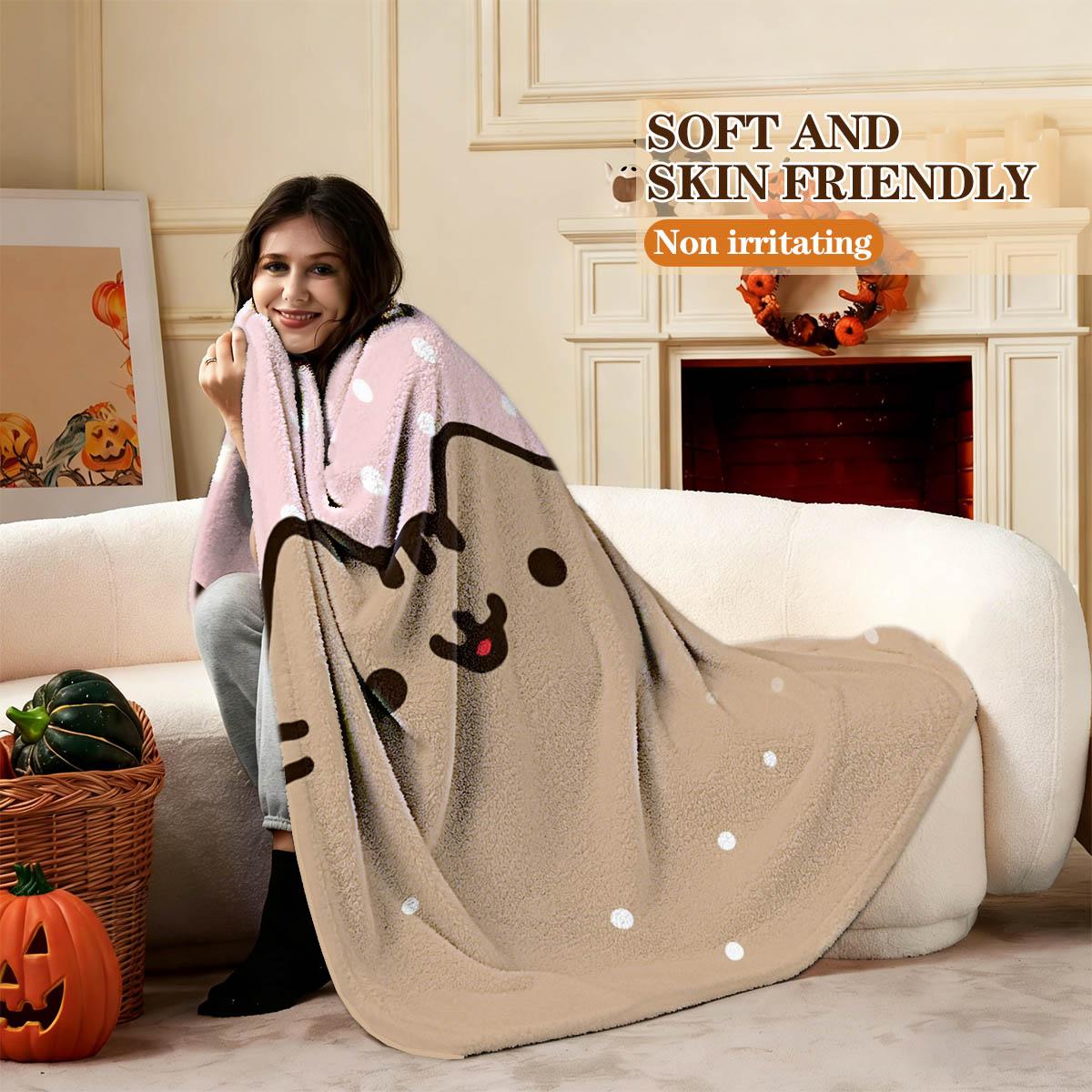 Cute Cat Print Blanket, Soft Flannel, Durable, Home Office Dorm Nap Mat, Bedroom Decor, Gift, Multiple Sizes Available