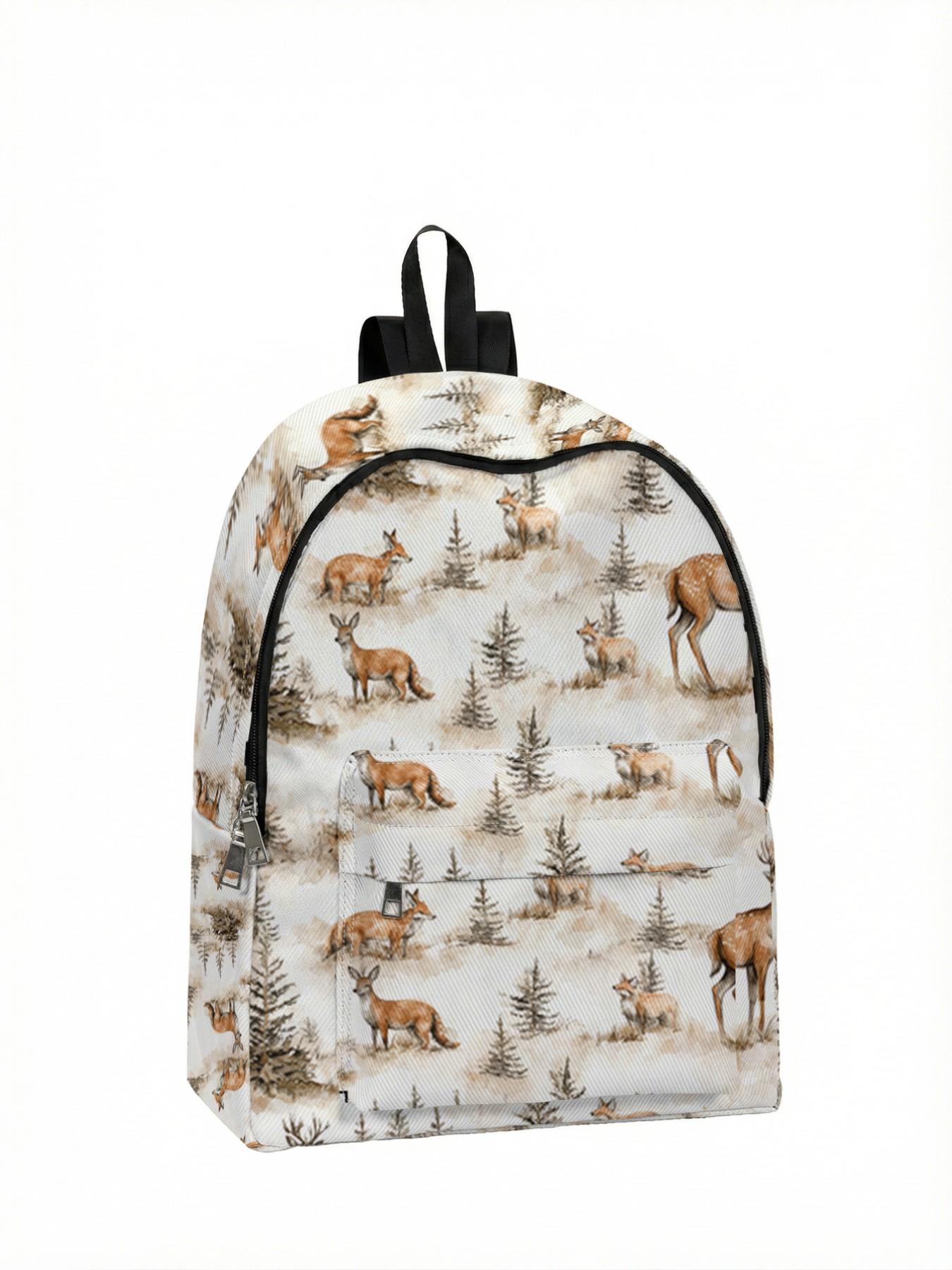Deer Print Backpack, Fun Design, Fashionable Look, Spacious Storage, Ideal for School, Travel, Business Trips, All Seasons Use