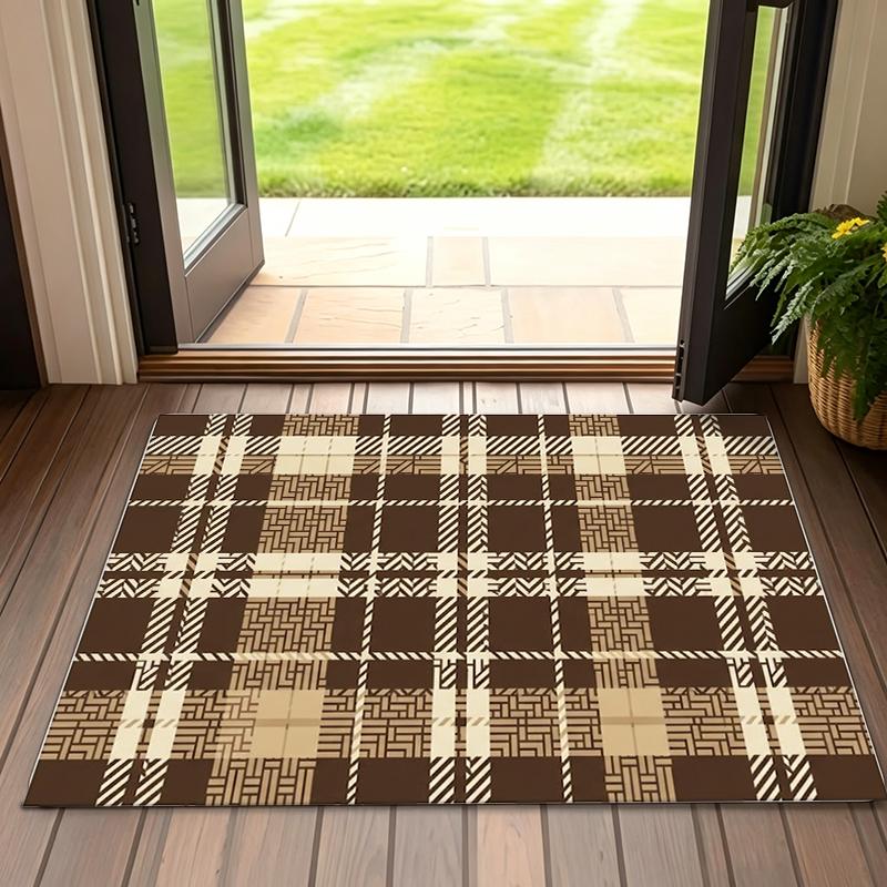 Retro Brown Plaid Non-slip Entry Doormat outdoorfun