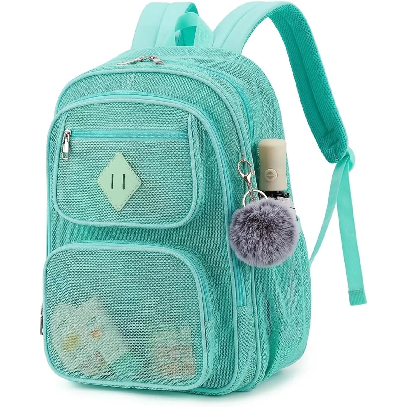 Mesh Backpack, Heavy Duty Mesh Bookbag for Girls Boys , Women See Through Transparent Net  Pack for School Beach Swimming Work Travel - Mint Green