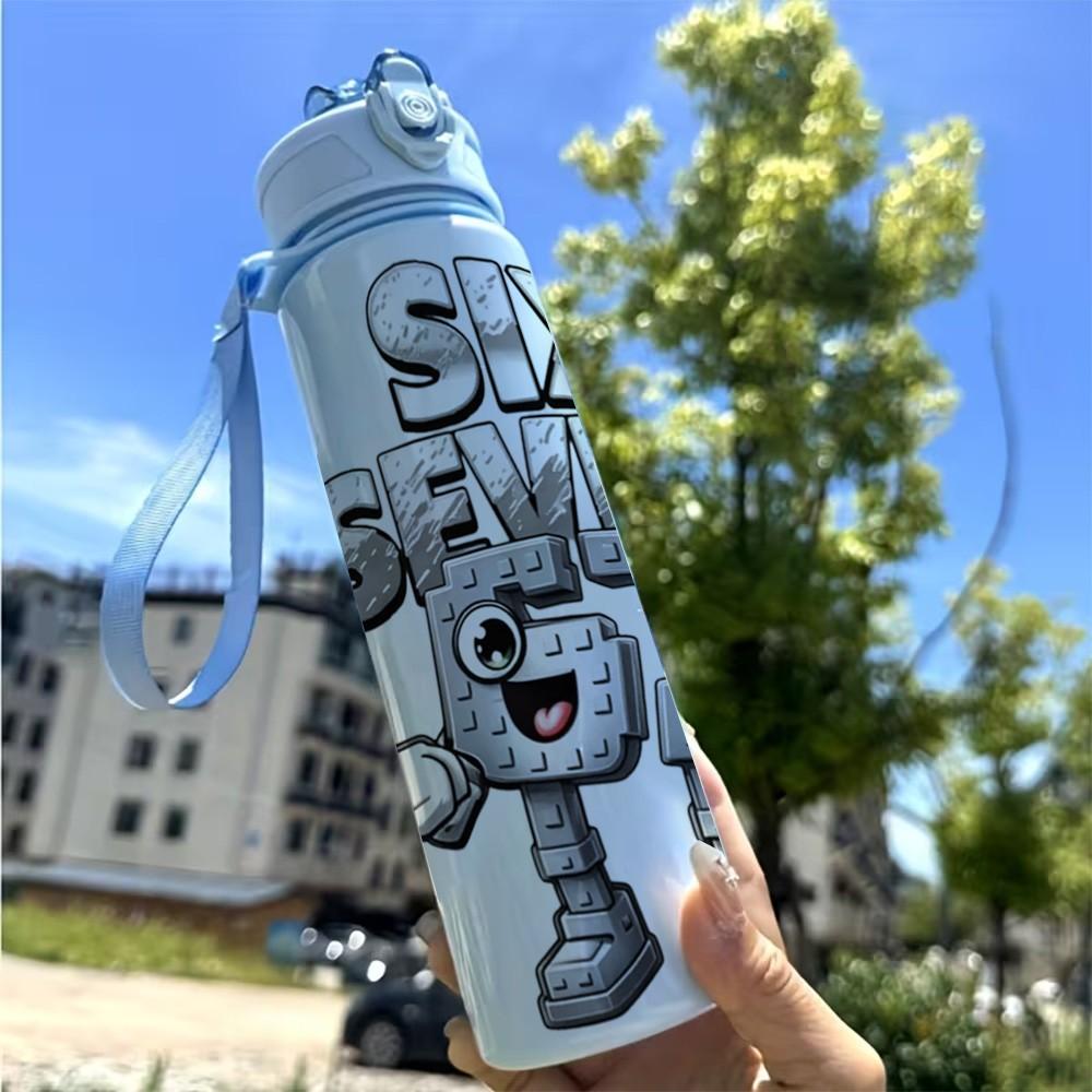 1pc Plastic Water Bottle, Crossbody Water Bottle, Blue,Pink, Printed Design Plastic Sports Bottle, Flip Top, Reusable, 25oz 750ml Lightweight Leak Proof Travel Drinks Bottle Running, Ideal Gift for Birthday, Easter, Valentine's Day