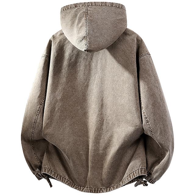 2026 New Menswear Plain Denim Hoodie - Men's Pure Cotton Pullover Jacket, American Retro Street Style, Gradient Washed, Distressed Texture, Stylish Long Sleeves, Medium Length, Hangable Fold, Casual Commuting Workwear, Machine Washable