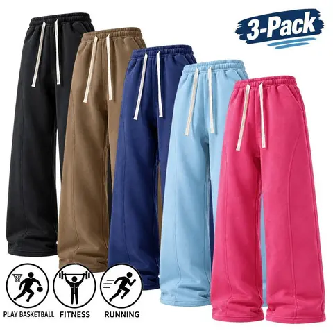 Men Multi-color Wide Leg Jogger Pants, Featured 3D Stitching Details, Adjustable Drawstring Waist, Oversized Wide Leg Cut, Soft Cozy Material, Side Hand Pockets, Assorted Color Packs, Perfect for Gym Exercise, Running, Street Fashion and Daily Lounging