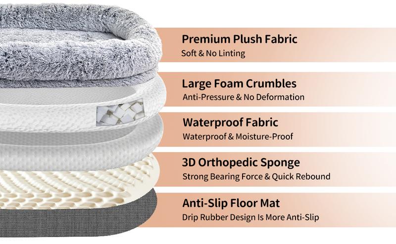 Human Dog Bed, Fits You & Pets, Washable Faux Fur, Orthopedic, Plump Pillow, Blanket, Strap