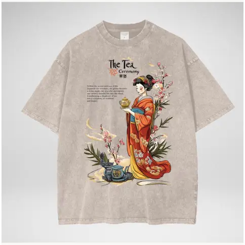 Premium Japanese Geisha T-Shirt, Vintage Japanese Art Design, Tokyo Kawaii Streetwear, Quality Cotton, Acid Washed, Tokyo Vintage Shirt