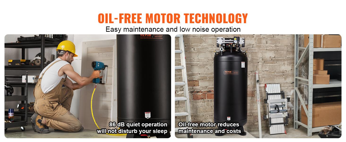 VEVOR 80 Gallon Air Compressor, 6.5HP 15.5SCFM90 PSI, 145PSI Oil Free Stationary Air Compressor Tank, 86dB Ultra Quiet Compressor for Industrial Manufacturing, Construction Sites, Auto Repair