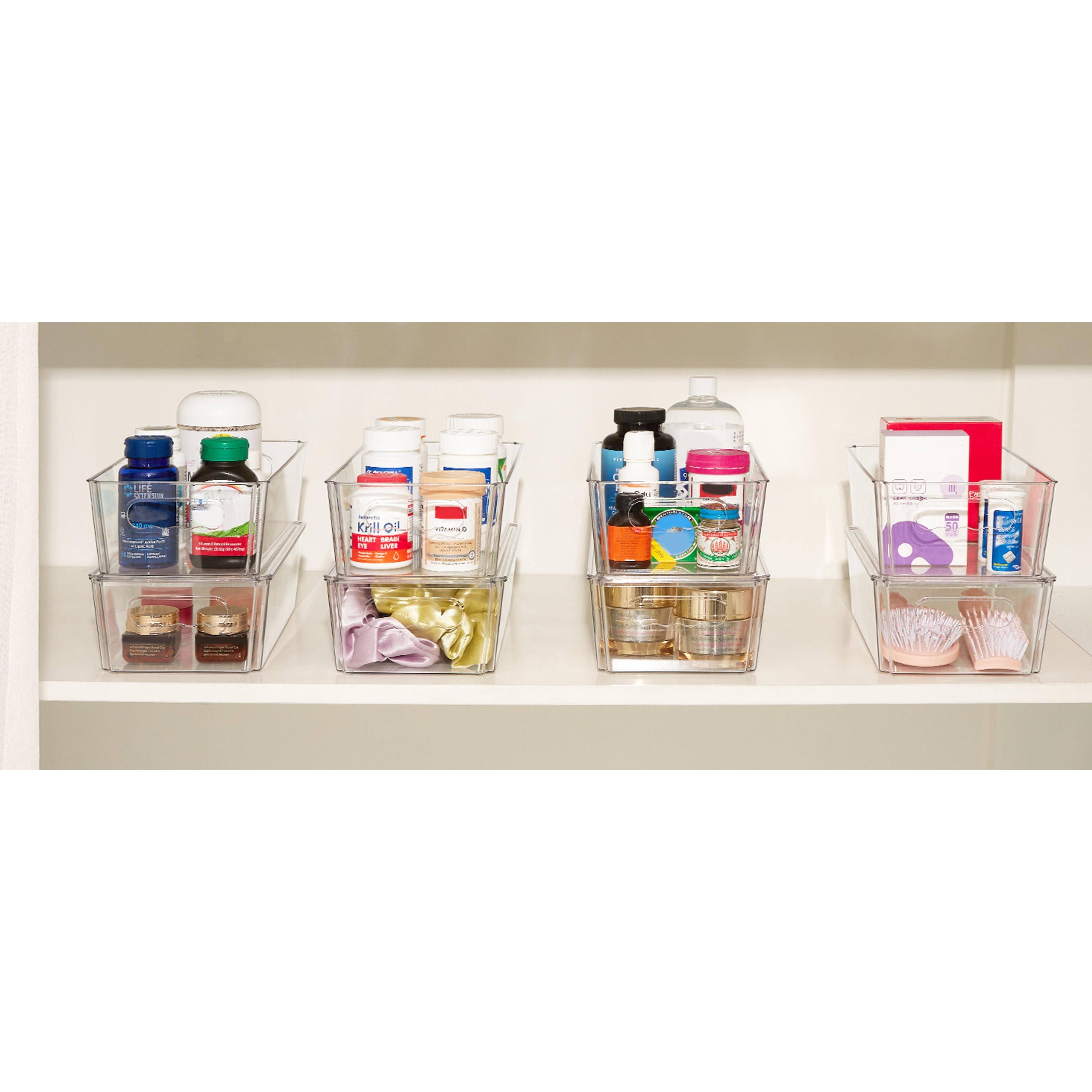8pcs Clear Organizers and Storage Bins with Lids, Stackable Plastic Storage Containers with Handles for Fridge, Freezer, Pantry, Cabinet, Kitchen Organization