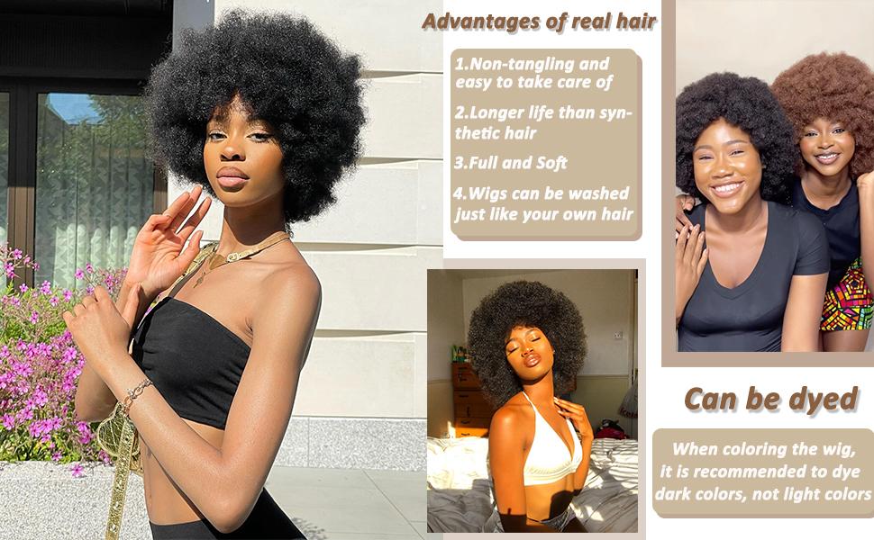 【2025 Super Deal】Clicli Glueless Wear Go Wig Short Afro Curly Human Hair Wigs for Black Women Cosplay Wigs 70s Puff Wig with Bangs