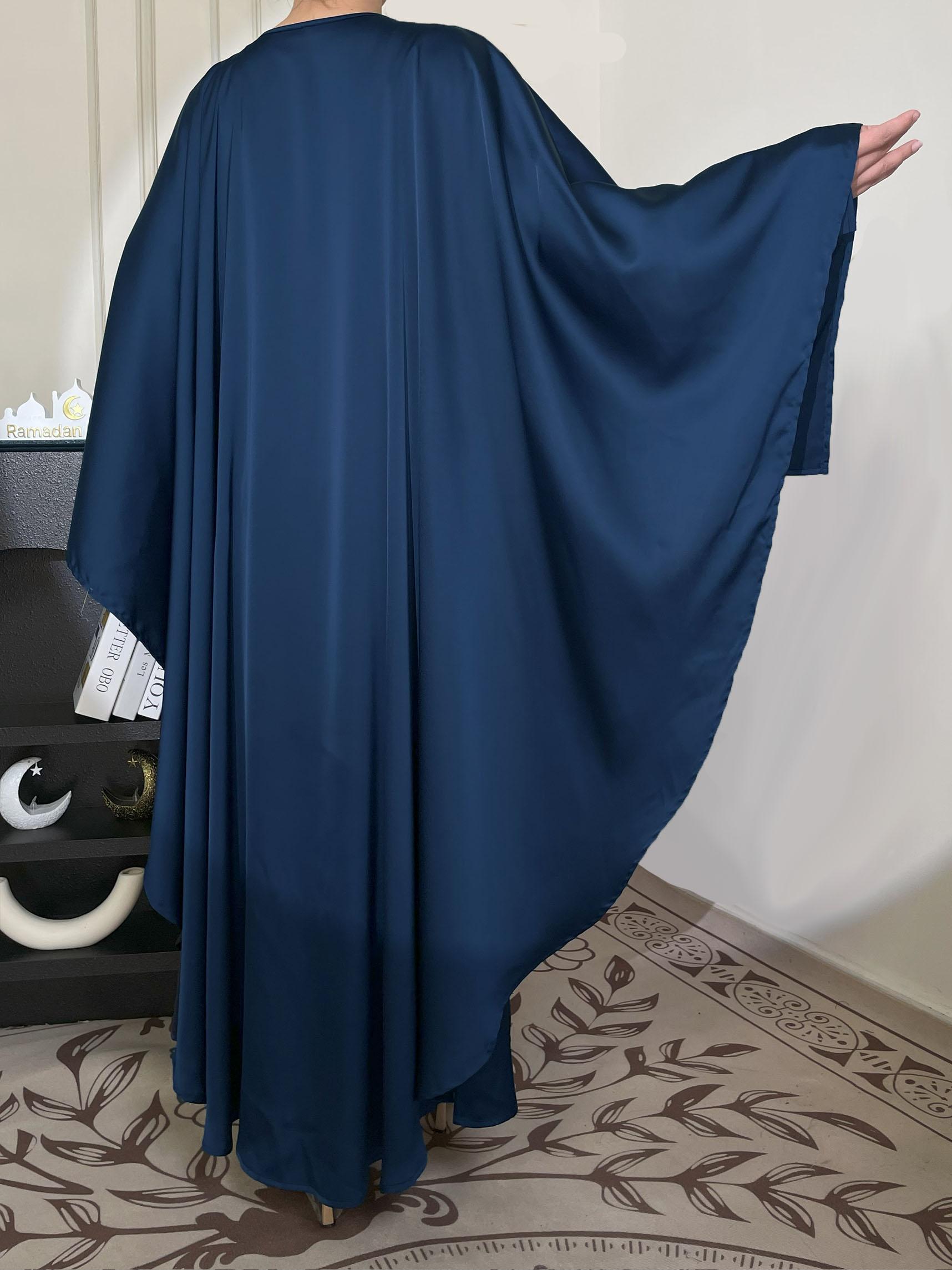CL43 Satin cape elegant Muslim dress, Modest Party Open Butterfly Pearl rhinestone Abayas, For Evening Party/Wedding Guest/Anniversary,Unique design, luxurious texture,Fashionweek