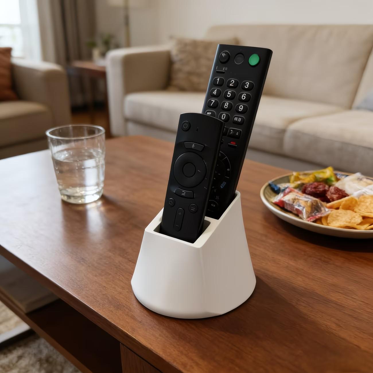 2-Hole Remote Control Holder, Holds 2 Remotes, Minimalist Black & White Design, Organizer for TV, Air Conditioner, Light Remotes & Office Supplies, Practical Desktop Storage Stand