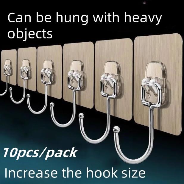 10 pieces of wall mounted hooks with strong adhesive and no need for drilling holesThey can be used to stick kitchen items on the wall without leaving any marks The hooks are made of durable materials Organiser Organizing