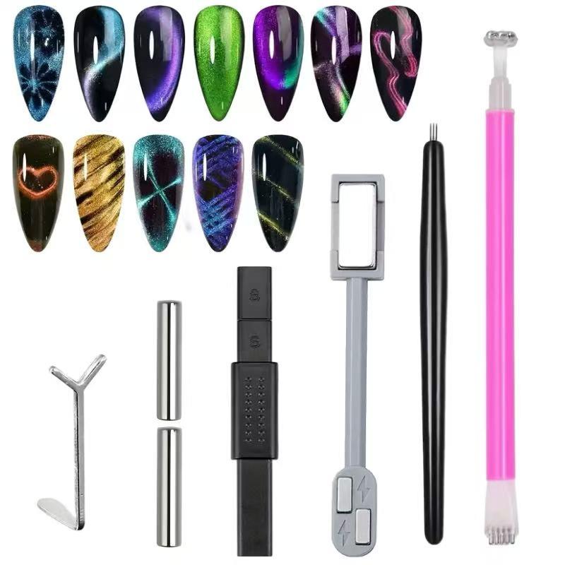 7-Piece Nail Polish & Gel Magnet Set, Nail Art Kit, Complete Salon Kit for Cat Eye French Manicure, Professional Nail Tools for Home Use