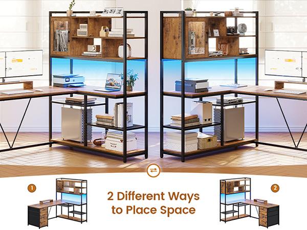 SEDETA 58-Inch L-Shaped Computer Desk with Storage, LED L-Shaped Gaming Desk with Storagefor Home Office Furniture Gaming