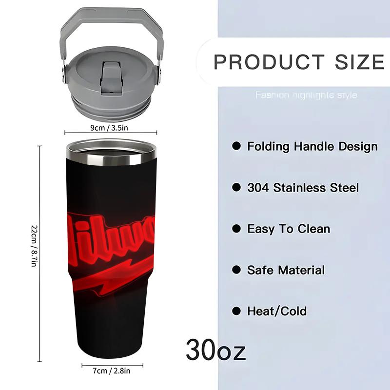 1pc 40oz Milwaukee Neon Style Thermos Cup, Reusable 2026 New Arrival with Straw & Lid, Perfect Gift for Office, Hot Drinks & All Occasions