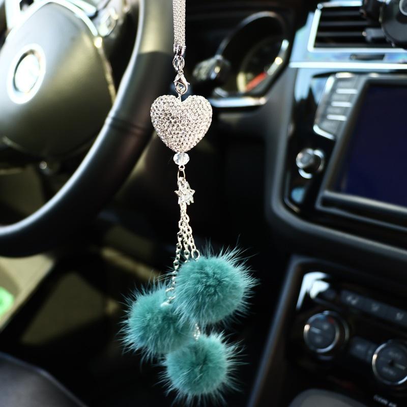 Fluffy Heart Rearview Mirror Charm, Cute Fuzzy Car Accessories for Women, Aesthetic Car Interior Hanging Decoration, Gift for Her