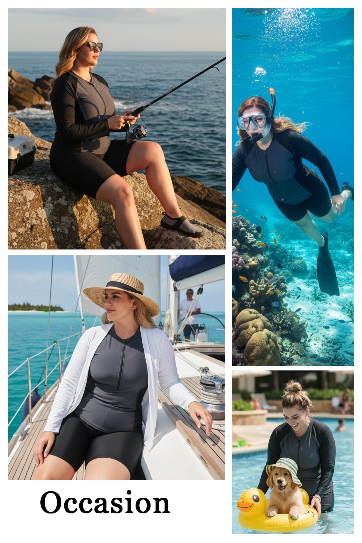 Daci Women Two Piece Plus Size Long Sleeve Rash Guard Bathing Suit Zip Front Athletic Boy Shorts Tankini Swimsuits UPF 50