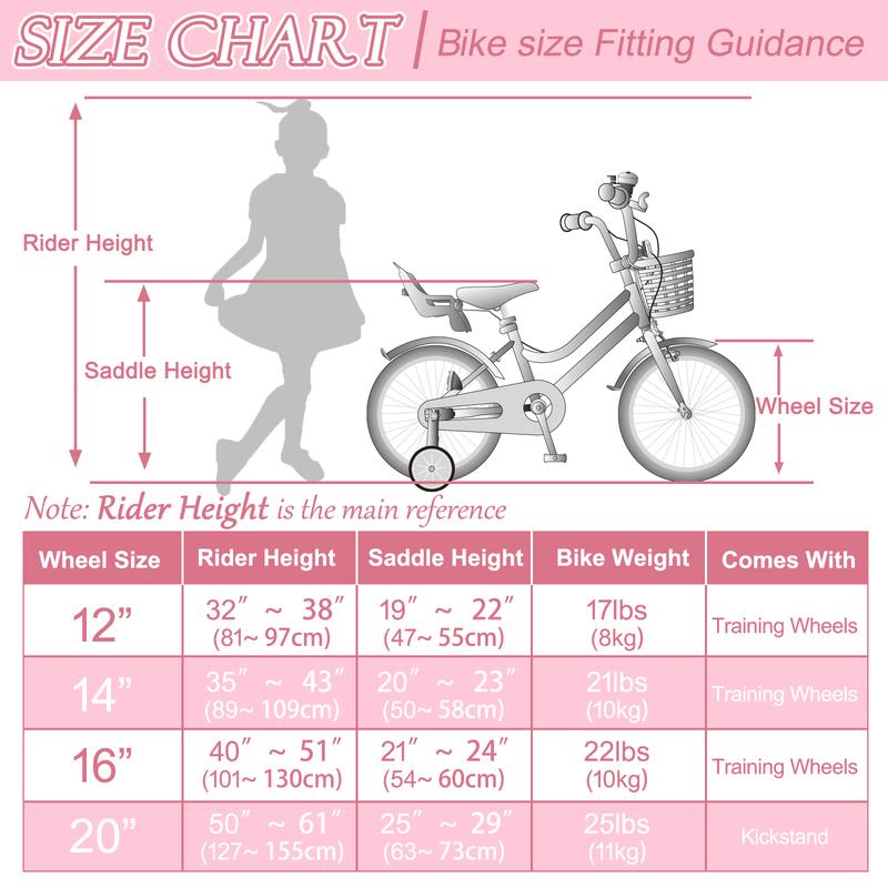 KORIMEFA Bike Toddlers and Kids, 12, 14, 16, 20 Inch Toddler & Kids Bike with Adjustable Seat & Handlebar, Training Wheels, Basket & Bell | Lightweight & Safe Design