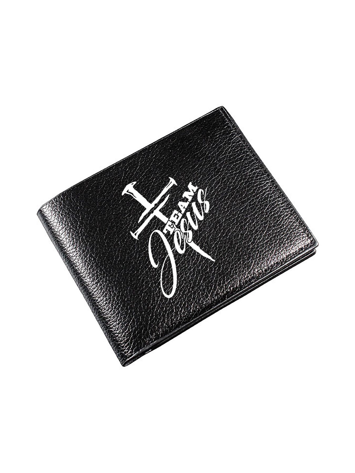 Team Jesus Faith Theme Print Men's PU Leather Wallet, Large Capacity, Multiple Card Slots, Bi-Fold Coin Purse, Fashion Essential