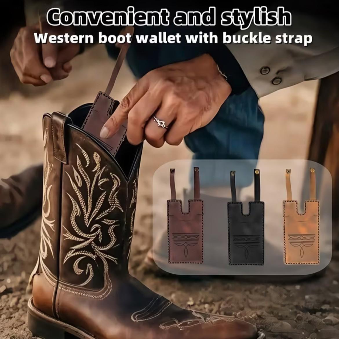 Western Boot Wallet with Snap Strap, Medieval Retro Coin Purse, Card Holder, Vintage Style, Secure Closure, Ideal for Daily Use