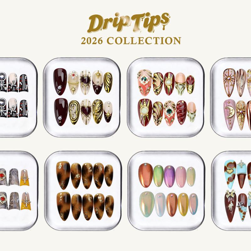 DripTips｜2026 NEW COLLECTION VINTAGE 10PCS Handmade Press On Nails Reusable/Long-Lasting/Salon-Grade