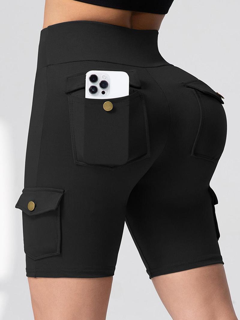 Women's Solid Color Pocket Design Skinny Shorts, Casual Comfy Breathable Shorts for Daily Wear, Ladies Bottoms for Summer