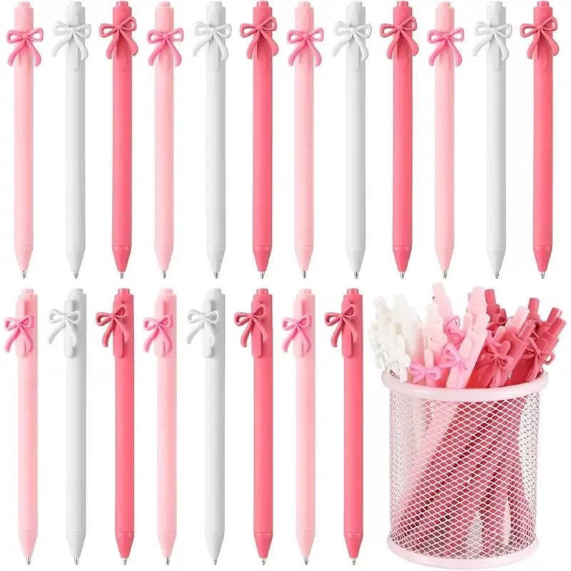 6/12/18pcs Multi-Color Bow Pen Retractable Ballpoint Pen, Retractable ballpen, Black Ink Pen Bow Party Gift Perfect for Girls' Birthday Parties, Office Supplies, Valentine'S Day Gifts Pen Set, Aesthetic Pens, Cute Retractable Pen, Stationery Writing Tools