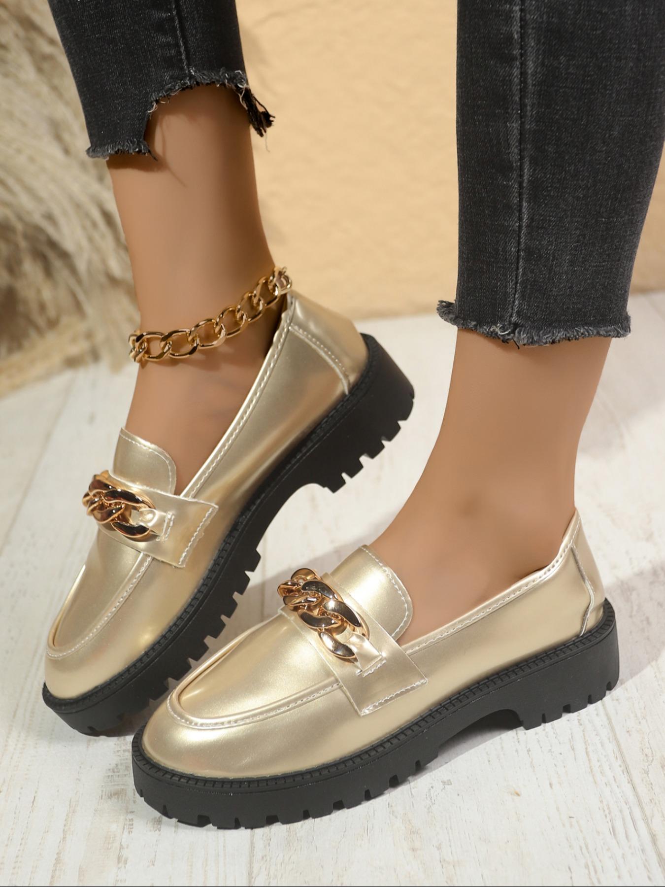 Women's Fashionable Solid Color Platform Loafers, Casual Comfortable PU Leather Shoes for Daily Wear, Lightweight Breathable Shoes for Women & Girls, Commuter Shoes Work