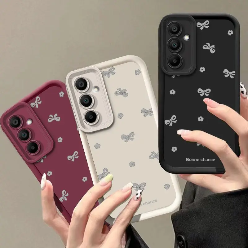 Coquette Silver Bow Tiny Floral Print Phone Case Accessories for Samsung Galaxy S22-S26 Plus Ultra FE, A13-A17/A33-A36/A52-A54, Note20 Ultra - Soft TPU, Full Coverage, Shockproof, Anti-Slip Burgundy Wine Red Cute Girly Cell Cover
