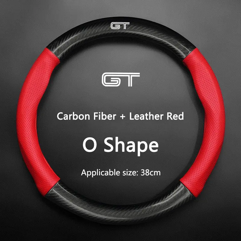 Universal Car Steering Wheel Cover Carbon Fiber Leather Three-dimensional Anti Slip For Ford Mustang Shelby GT GT500 GT350 Car Accessories,38cm size
