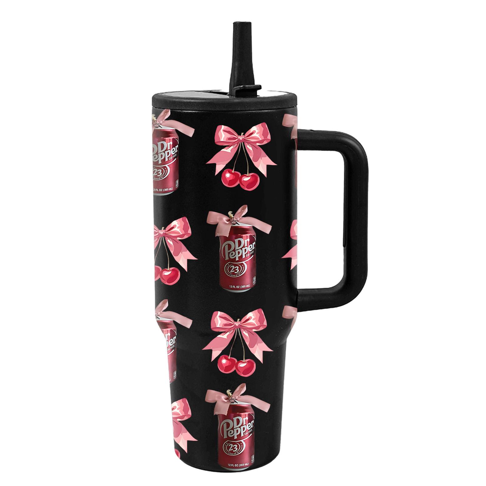 40oz Insulated Tumbler With Handle, Hydration Tumbler, Quencher Tumbler, Dr Pepper Girl All Over Print Thermal Mug, Double Wall Vacuum Cup For Hot Cold Drinks, Leak Resistant Lid, Car Cup Holder Friendly, Birthday Valentine Mother's Day Gift