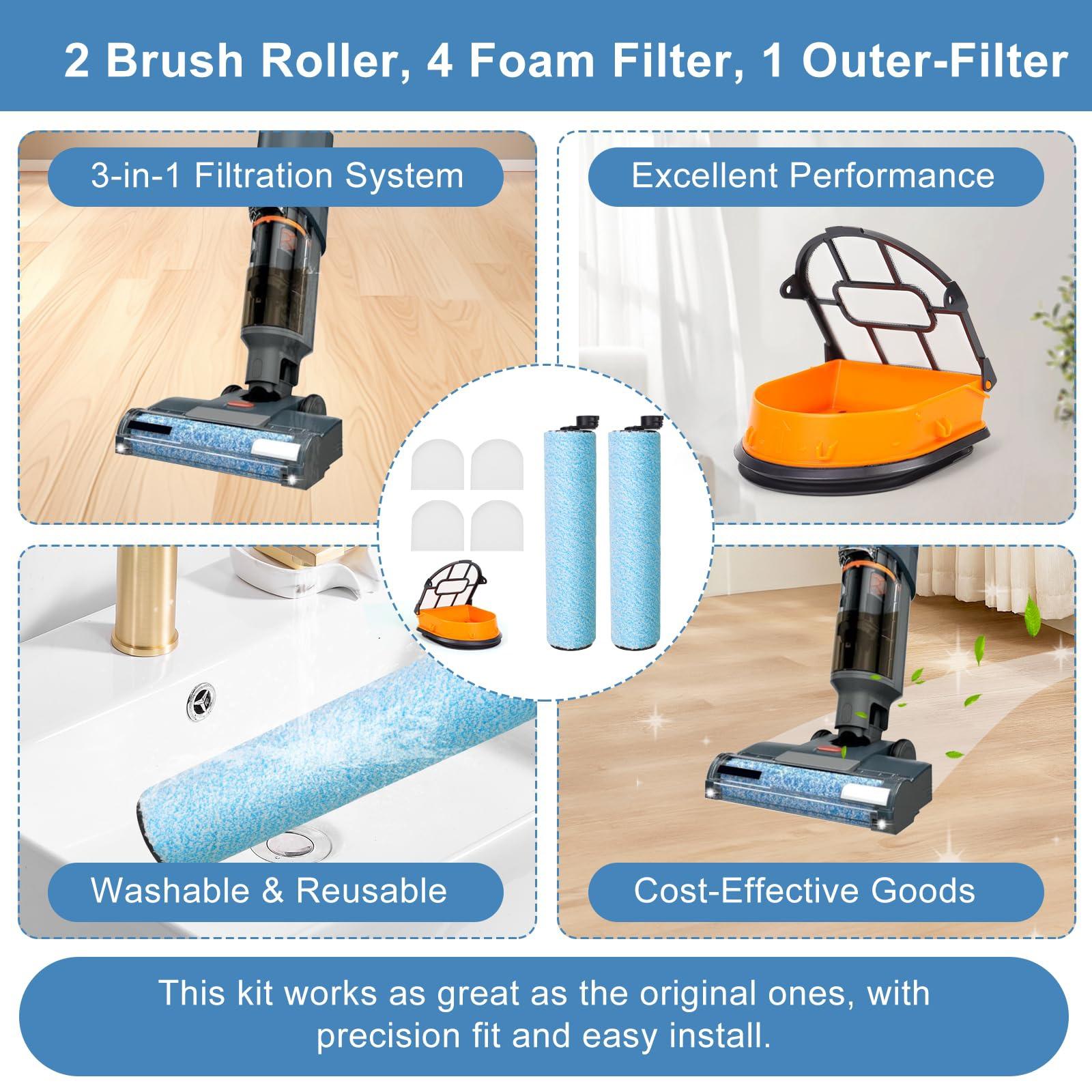 7 Pieces WD161 Replacement HEPA Filter and Brush Roller Set for Shark HydroVac MessMaster AW261, WD160, WD161, WD260, WD261, WD265 Corded 3-in-1 Vacuum, 2 Brush Roller, 4 Foam Filter, 1 Outer-Filter