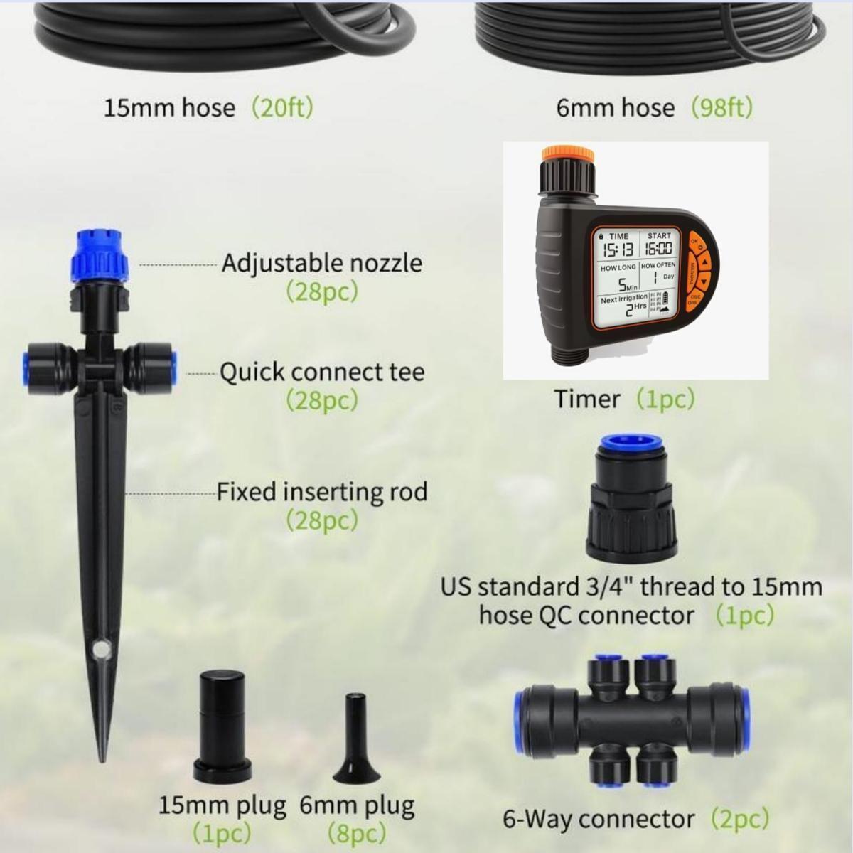 Automatic Drip Irrigation Kits with Water Timer, Quick Connector for Garden Watering, Easy Programmable Hose Timer for Outdoors, Garden Irrigation System, Automatic Watering Devices