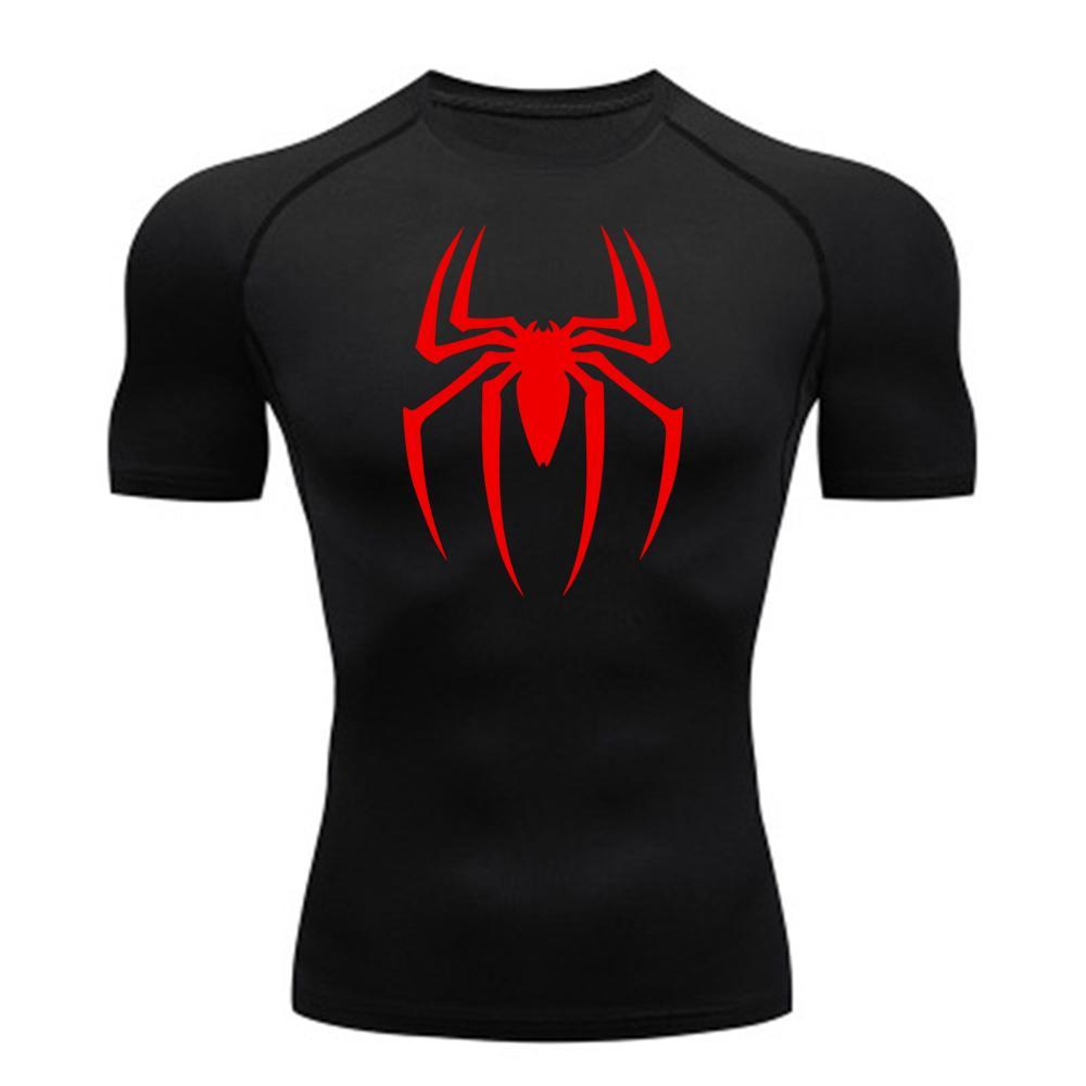 2025 Men's Spider Print Compression Shirt, Quick Dry T-Shirt, Gym Running Jersey, Breathable Short Sleeve, Spring, Summer, S-3XL