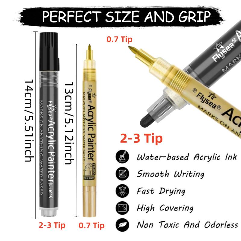Black White Gold SilveryAcrylic Paint Pens, Acrylic Paint Markers Art Markers Pen 0.7 mm Extra Fine, 3 mm Medium Tip, Waterproof Paint Pens for Rock Painting Ceramic Glass Canvas Mug Metal Wood DIY Supplies Black White Gold SilveryAcrylic Paint Pens, Acrylic Paint Markers Art Markers Pen 0.7 mm Extra Fine, 3 mm Medium Tip, Waterproof Paint Pens for Rock Painting Ceramic Glass Canvas Mug Metal Wood DIY Supplies