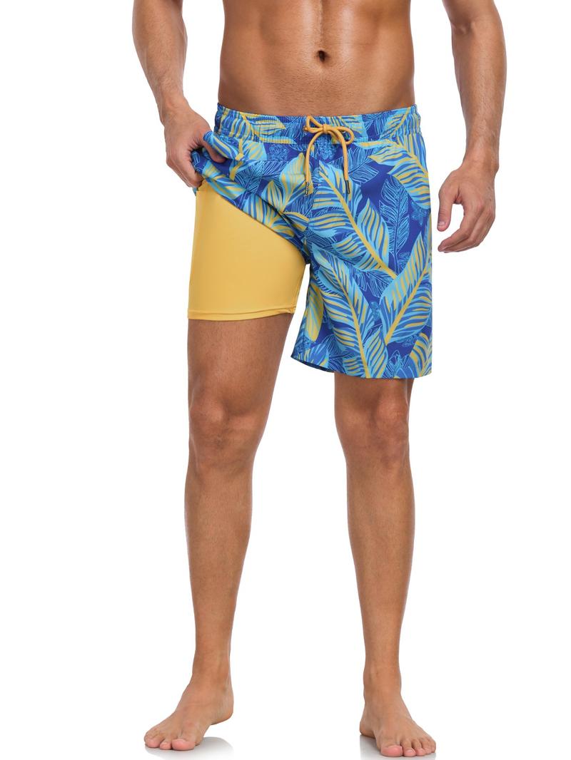 Men's 2-In-1 Swim Trunks, 7 Inch Swimming Shorts Beach Pants, Quick Dry Gym Shorts with Compression Lining, Gym Vacation Pool Wear