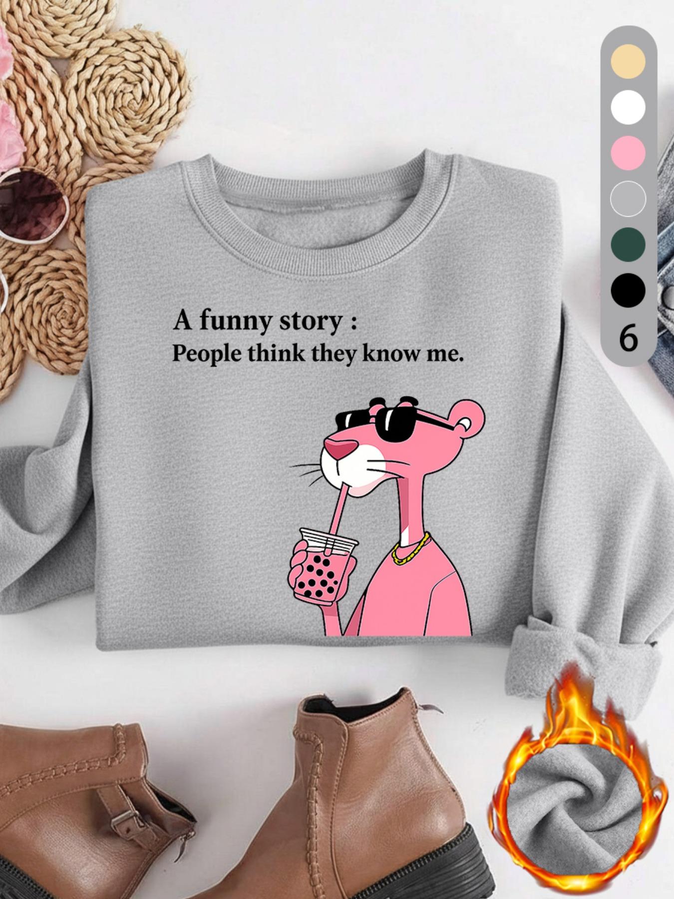 Women's Panther Print Sweatshirt, Casual Vintage Washed Cotton Long Sleeve Pullover, Fitted Round Neck Sporty Style, Fall Winter Fashion