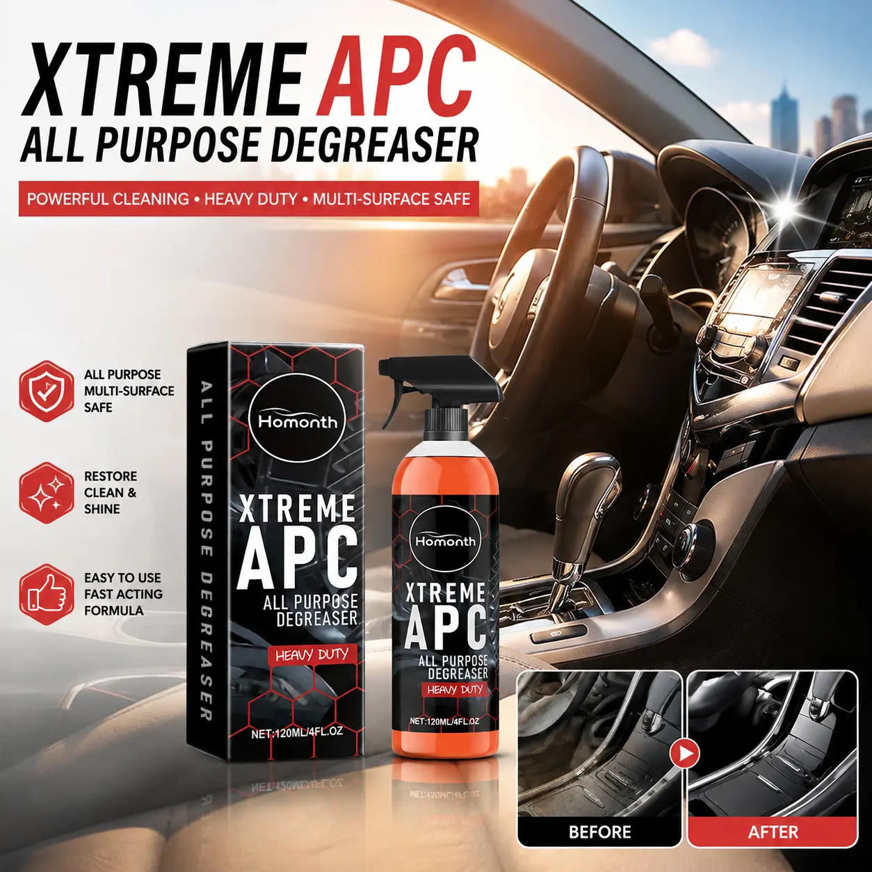 4FL.OZ All Purpose Cleaner Heavy Duty Degreaser for Cars, Trucks, SUVs, Jeeps, Motorcycles, RVs & More,Powerful All-in-One Degreaser for Tough Stains and Grease Removal