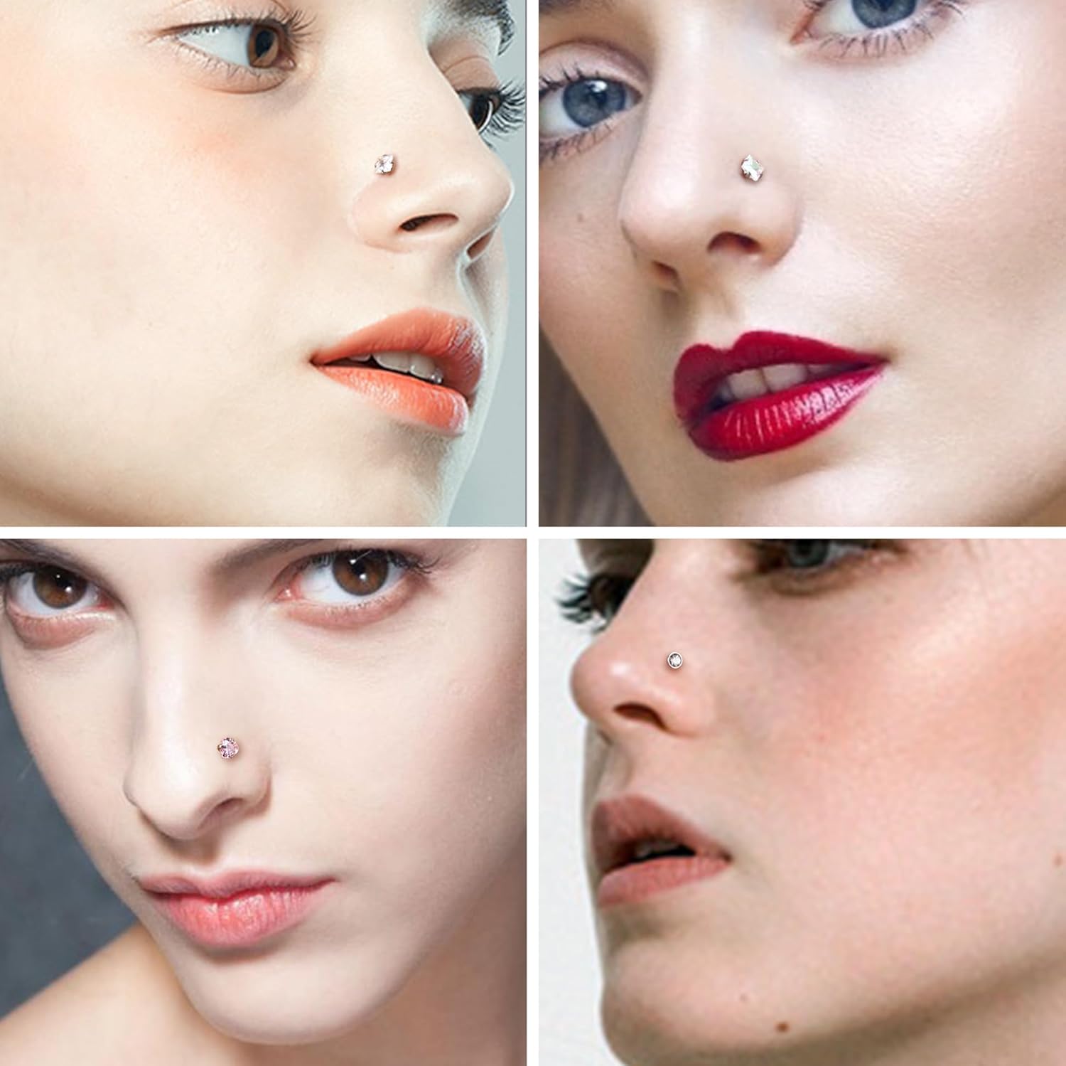 24Pcs 20G Silver Nose Studs Surgical Steel Nose Piercing Jewellery Hypoallergenic Colorful CZ Opal Small Nose Stud Stuf I Shaped/L Shaped Nose Stud Screw Nose Piercing Stud for Women Girls