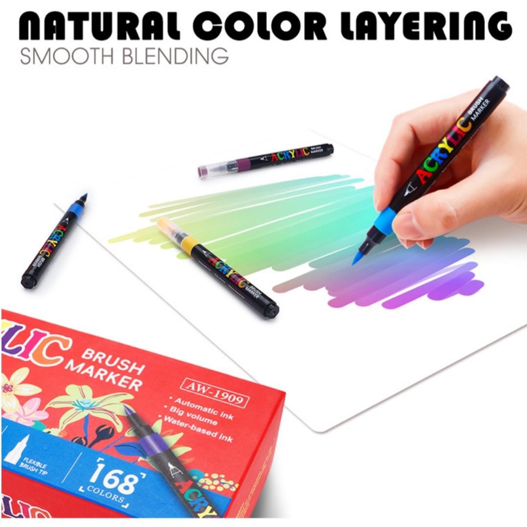 Premium 168 Colors Acrylic Brush Marker Set, Water-Based Non-Toxic