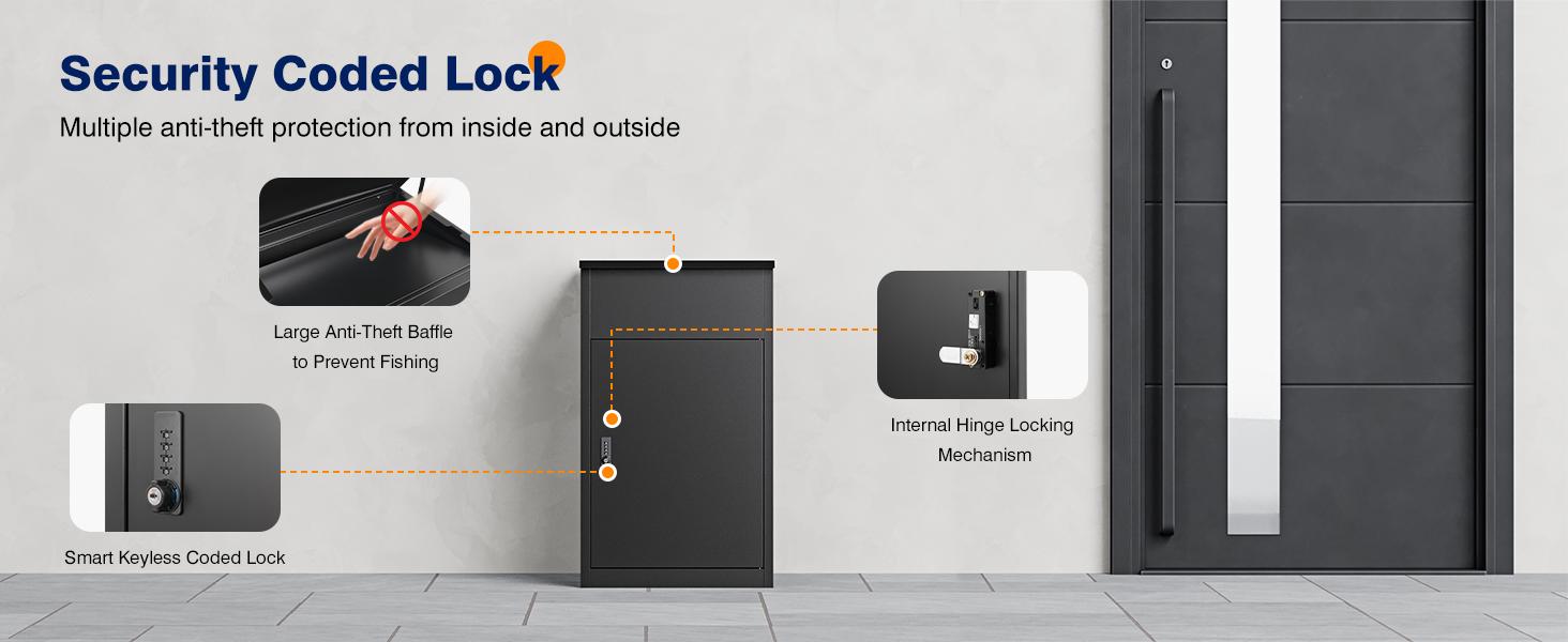 Yizosh Metal Package Delivery Boxes for Outside,Extra Large Mailbox for Parcel with Secure Storage,Anti-Theft Parcel Mailbox with Coded Lock,Steel Package Delivery Box for Outdoor,Porch,Curbside
