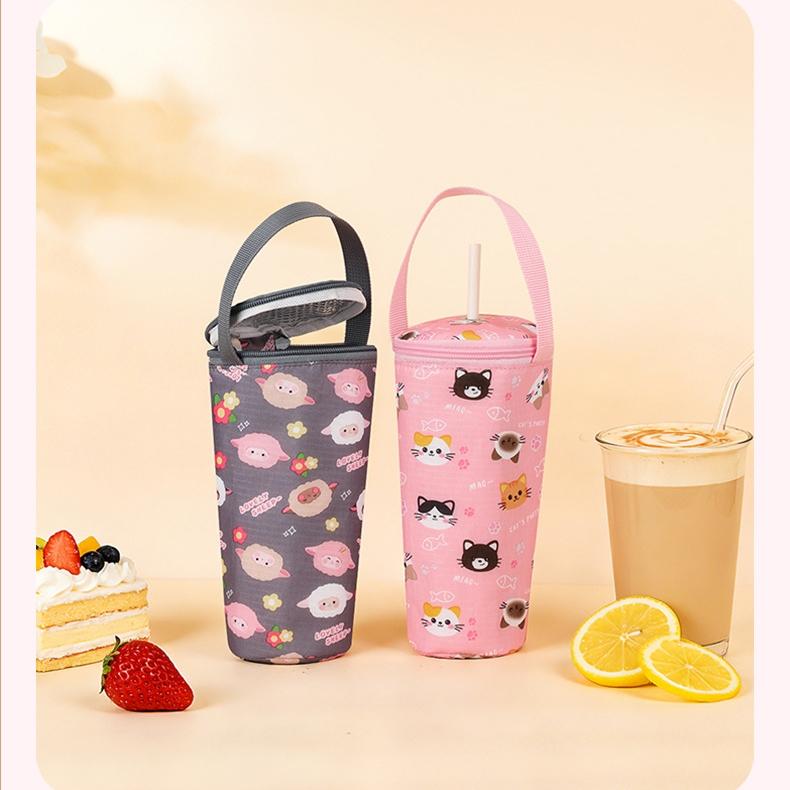 Cute Cartoon Handheld Water Cup Insulation Bag, Milk Tea Cup Insulation Sleeve, Water Cup Dustproof Storage Pouch, Portable Drinkware Organizer