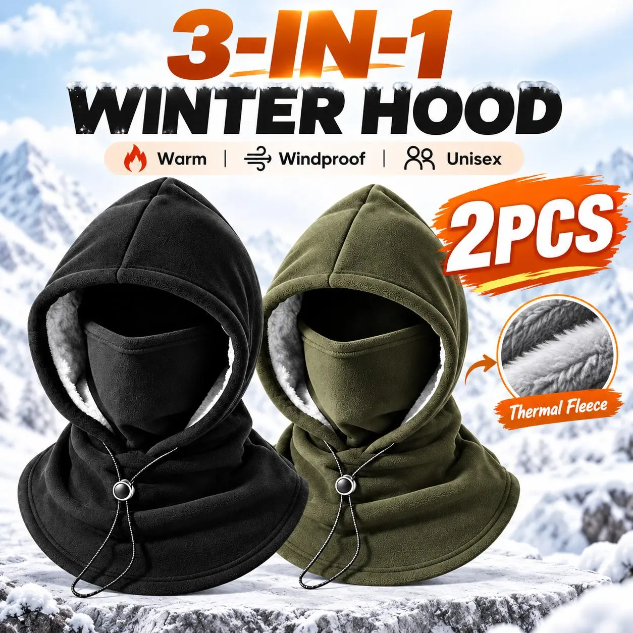 2-piece integrated flannel warm face mask and hat, windproof and warm for outdoor cycling, autumn and winter style, warm hat with neck visor.