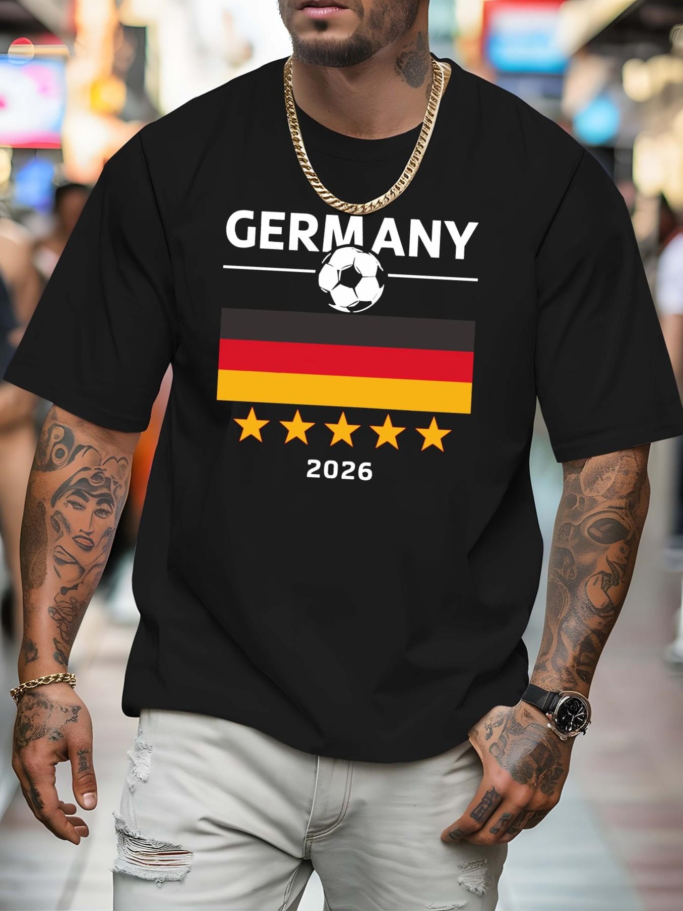 Germany National Team 2026 World Cup Theme Short Sleeve T-Shirt, Men's Loose Fit, Cotton Breathable, Casual Style, Fan Essential