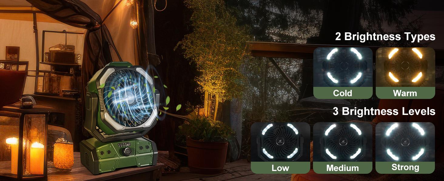 Odoland 40000mAh Camping Fan with LED Light, Battery Operated Oscillating Desk Fan with Remote & Hook, Rechargeable Outdoor Tent Fan with Timer for Hurricane Power Outage Travel Jobsite RV Emergency
