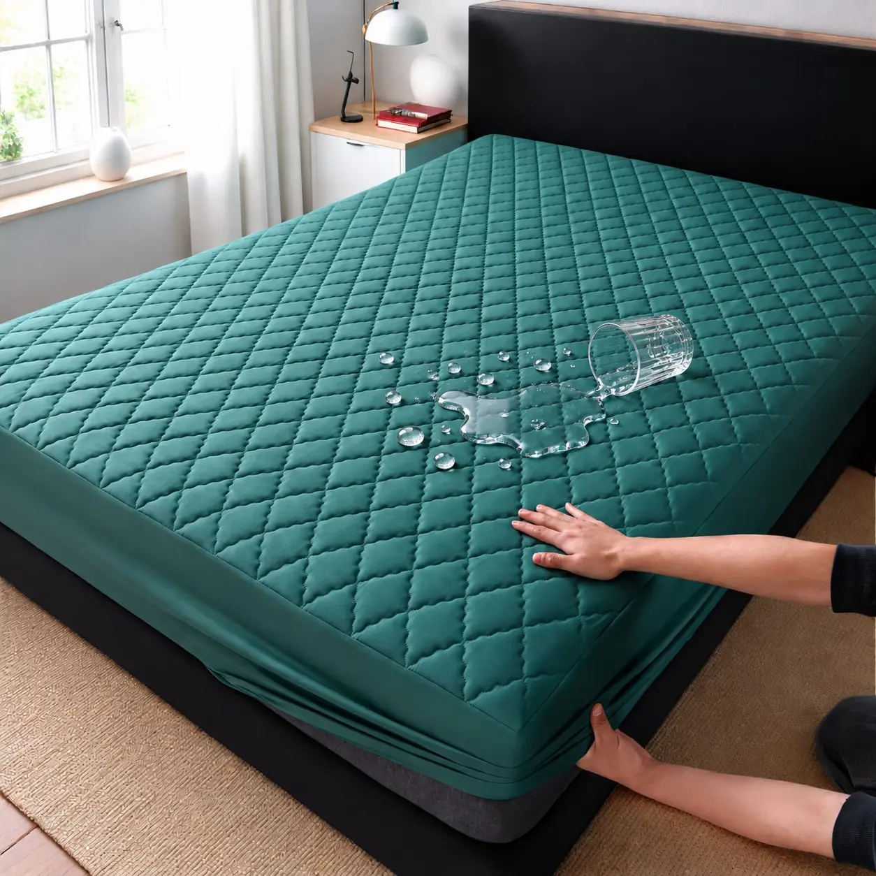 Thick Waterproof Mattress Pad, Bed Pads Washable Waterproof, and Mattress Protector, Soft Breathable Cover with Non-Slip 30cm Deep Pocket, Noiseless Dirt-Resistant and Machine Washable Fitted Bedding for Home, College Dorm, Guest Room