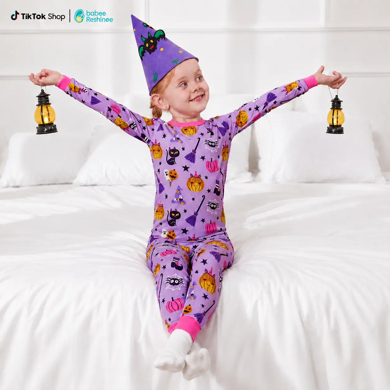 babee Reshinee Halloween Christmas Toddler Girls Pajamas, 2-Piece Long Sleeve Bamboo Baby Girl Kids Jammies, Soft Breathable Stretchy Buttery Soft Cozy Snug Fit Pajama Set, Tagless Round Neck Cute Printed Holiday Pjs Sleepwear, 12M-8Y