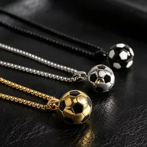 HNSP 316L Stainless Steel Football Pendant Chain Necklace For Men Boy Jewelry Soccer Accessories Gift