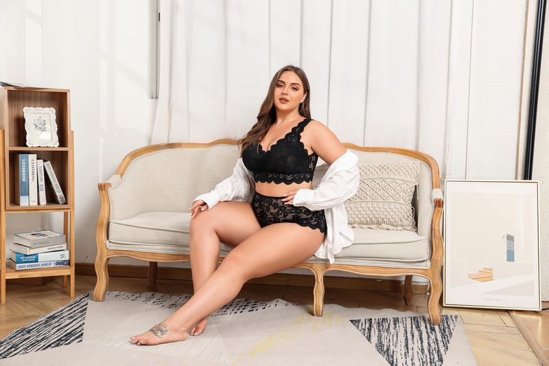 Avidlove Plus Size Lingerie Set for Women Hot Lace Halter Bralette High Waist Panty Set with Hook and Eye Closure Soft & Comfy Stretchy Fabric Floral Design Avidlove Plus Size Lingerie Set for Women Hot Lace Halter Bralette High Waist Panty Set with Hook and Eye Closure Soft & Comfy Stretchy Fabric Floral Design