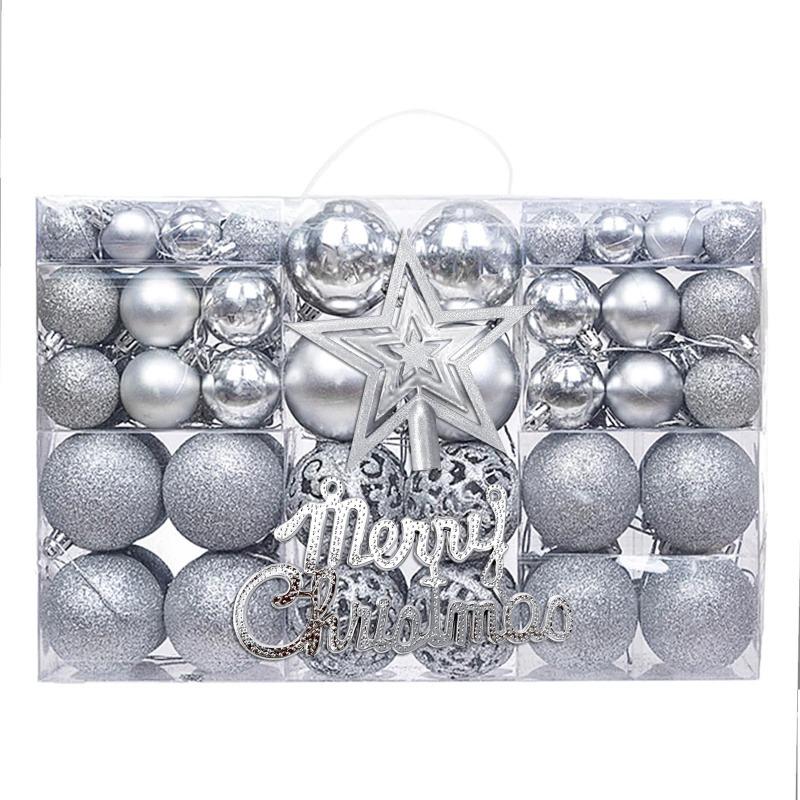 102pcs/Set Christmas Ball Ornaments Storage Box Set Baubles Classic Traditional Luxury Glam Aesthetic Shatterproof Shiny Matte Glittery Red Silver Gold Blue Green Star Topper Home Tree Decor Christmas Decorations