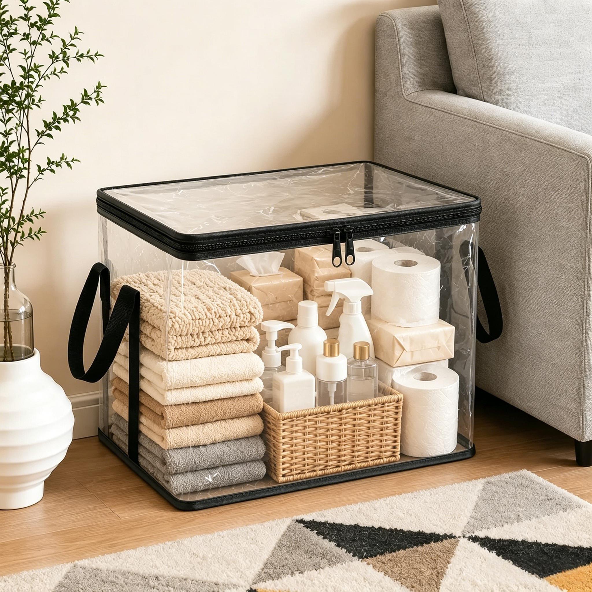 Transparent Storage Box, Thickened PVC Waterproof Dustproof, with Handle, Doll Book Organizer, Doll Storage Container, Multi-Use Bag for Home Camping Moving Garage